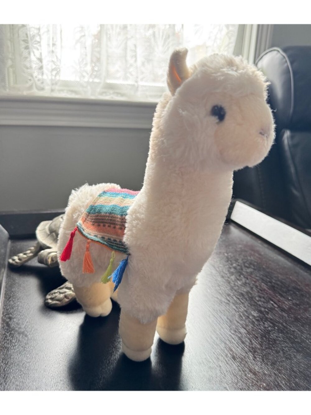 Plush Stuffed Animal Llama  By Aurora \With Colorful Blanket & Tassels 12" Tall